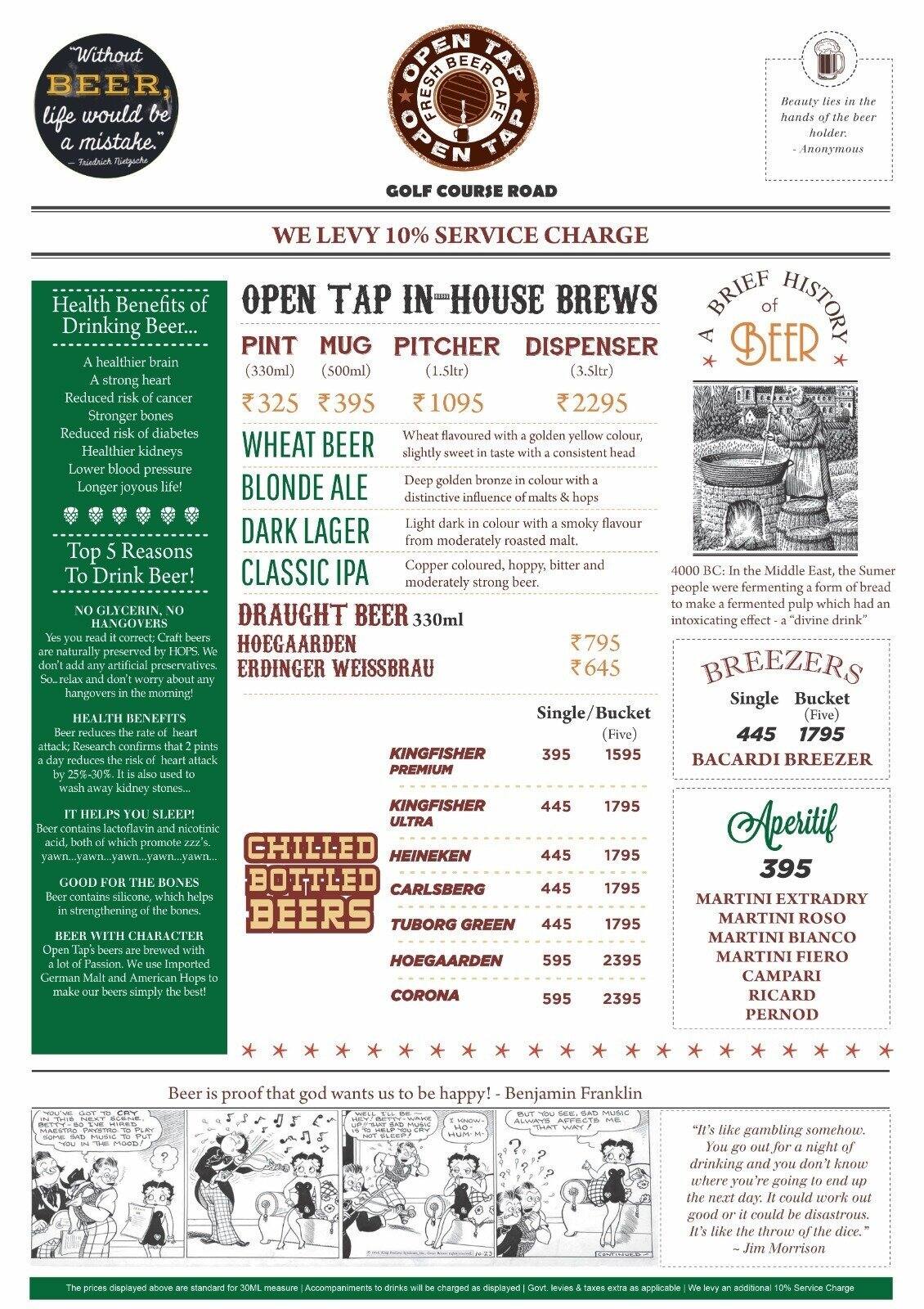 Menu of Open Tap Golf Course Road Delhi NCR Gurgaon Menu of Open Tap Golf Course Road Delhi NCR Gurgaon