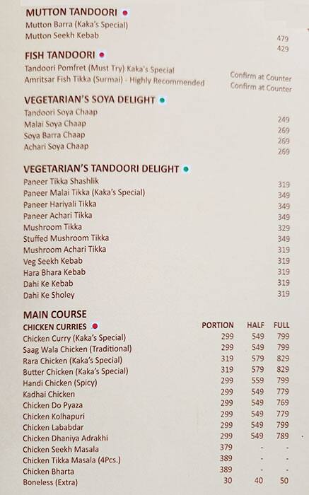 Menu of Kake Da Hotel Since 1931, Sector 70, Mohali