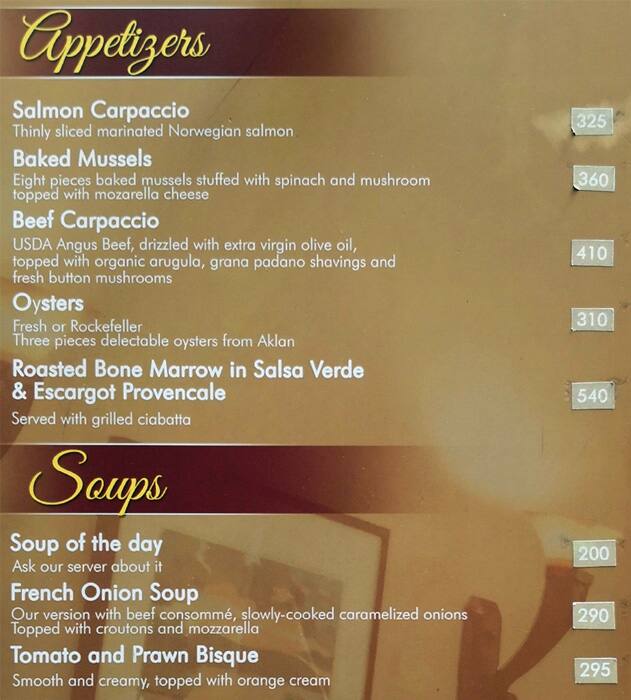 Menu at Zuni pub & bar, Makati