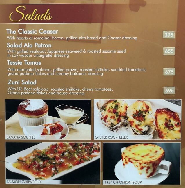 Menu at Zuni pub & bar, Makati