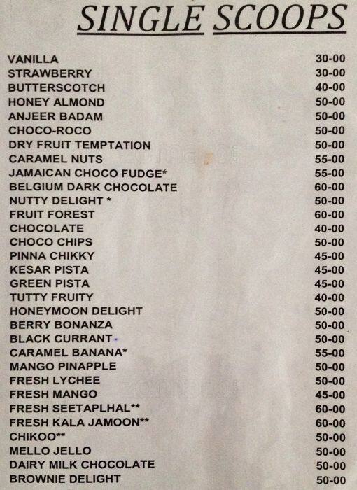 Menu at Madhurima Scoops Ice Cream, Hyderabad, Kolan Harita Complex