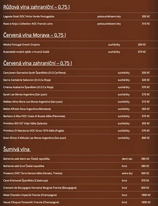 Menu at Beer Garden Riegrovy Sady pub & bar, Prague