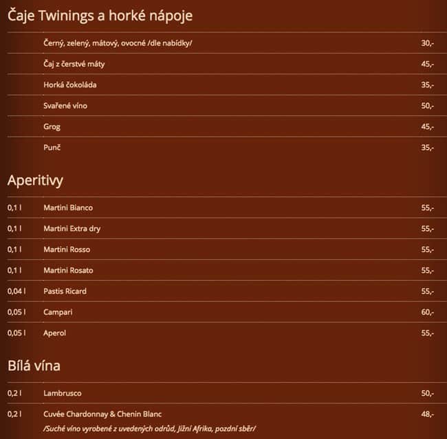 Menu at Beer Garden Riegrovy Sady pub & bar, Prague