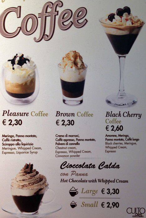 Menu di Culto Caffè Cioccolato 