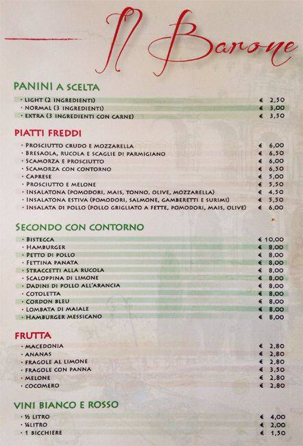 Menu di Bar Il Barone Rampante 