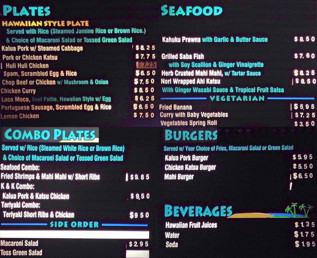 Aloha Plates Menu, Menu for Aloha Plates, International District