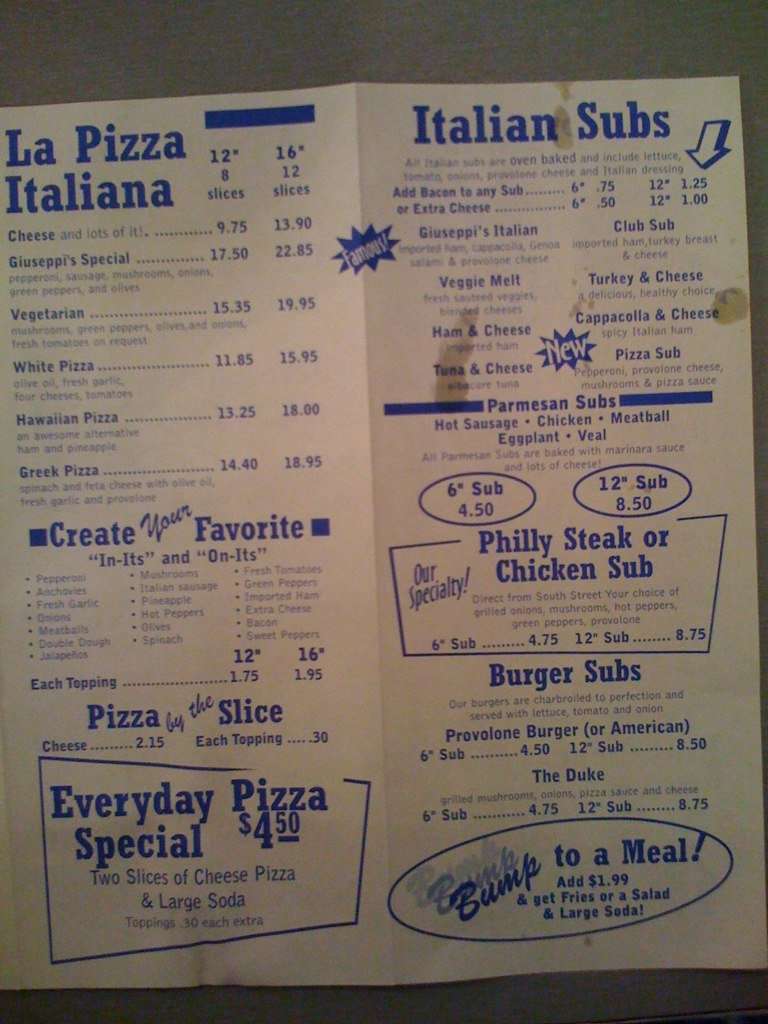 Menu at Giuseppi's Pizza pizzeria, Rockville, 199 E Montgomery Ave L
