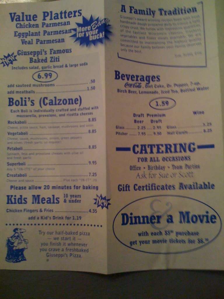 Menu at Giuseppi's Pizza pizzeria, Rockville, 199 E Montgomery Ave L