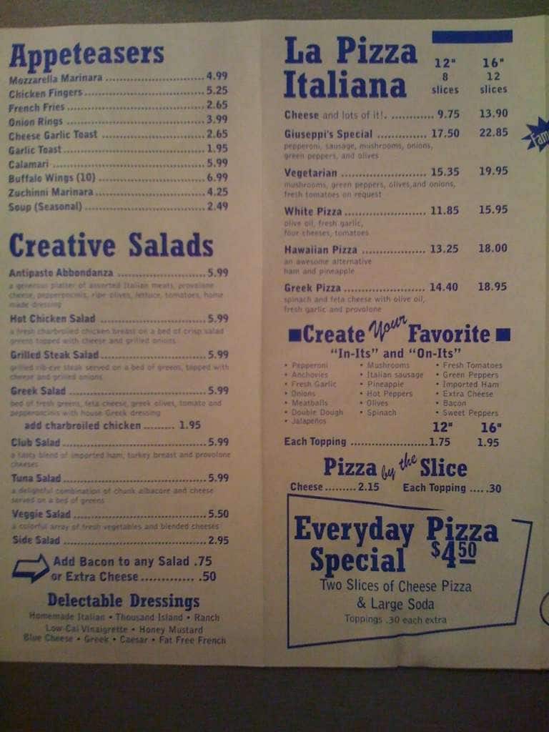 Giuseppi's Pizza Menu, Menu for Giuseppi's Pizza, Rockville, Montgomery