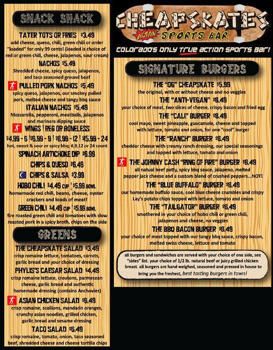 Cheapskates Menu, Menu for Cheapskates, Arvada, Denver Urbanspoon/Zomato
