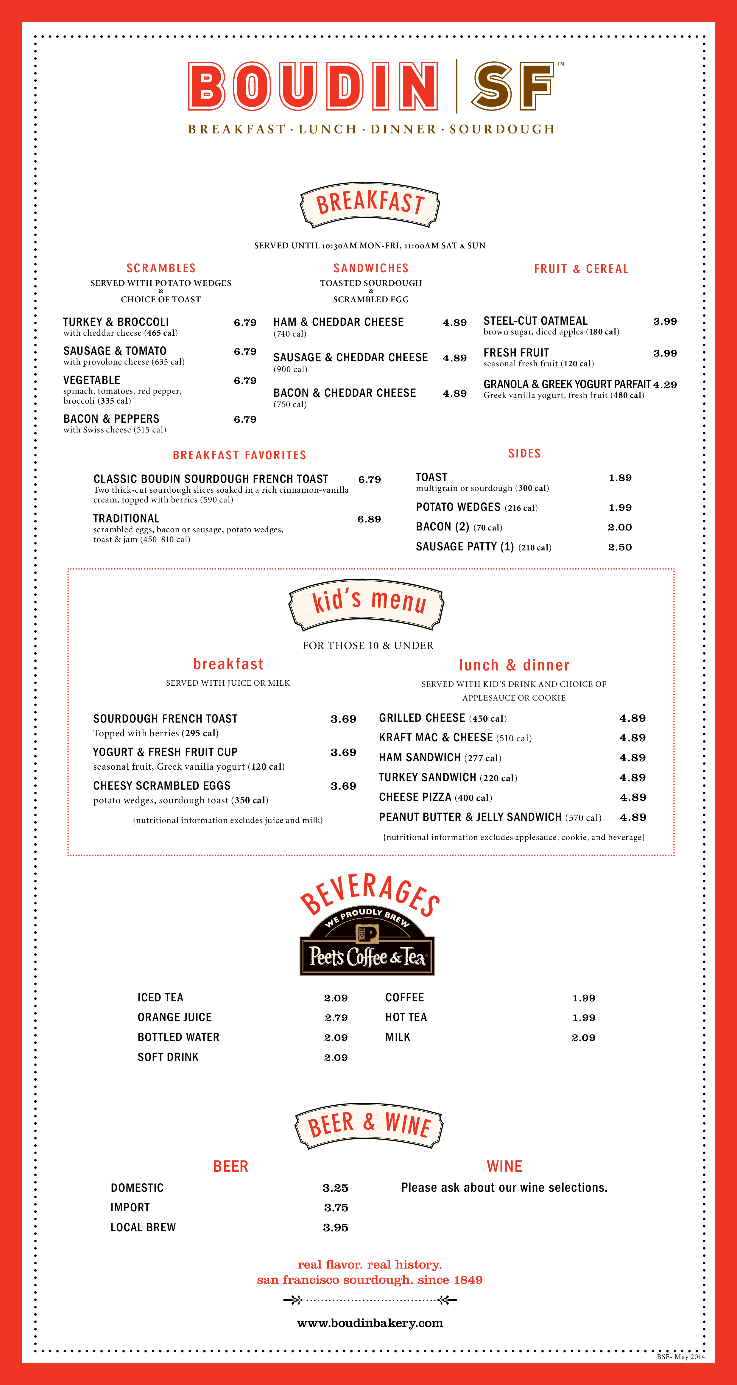 Menu at Boudin Sf cafe, Huntington Beach