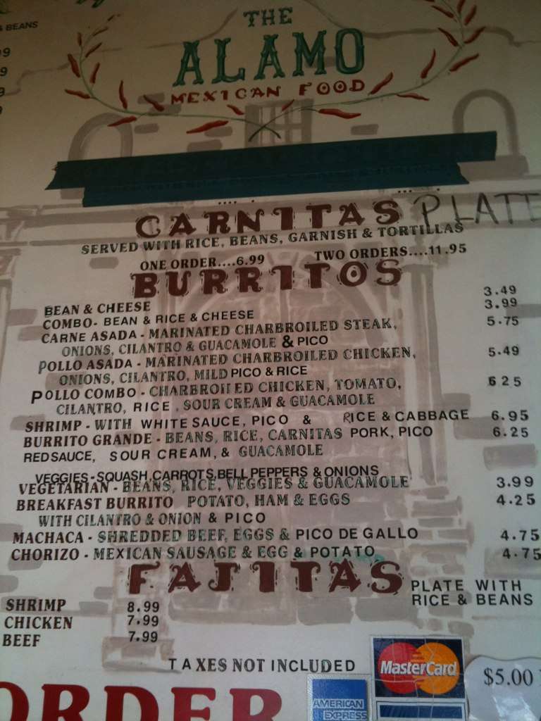 Alamo Menu, Menu untuk Alamo, Old Town, San Diego Urbanspoon/Zomato
