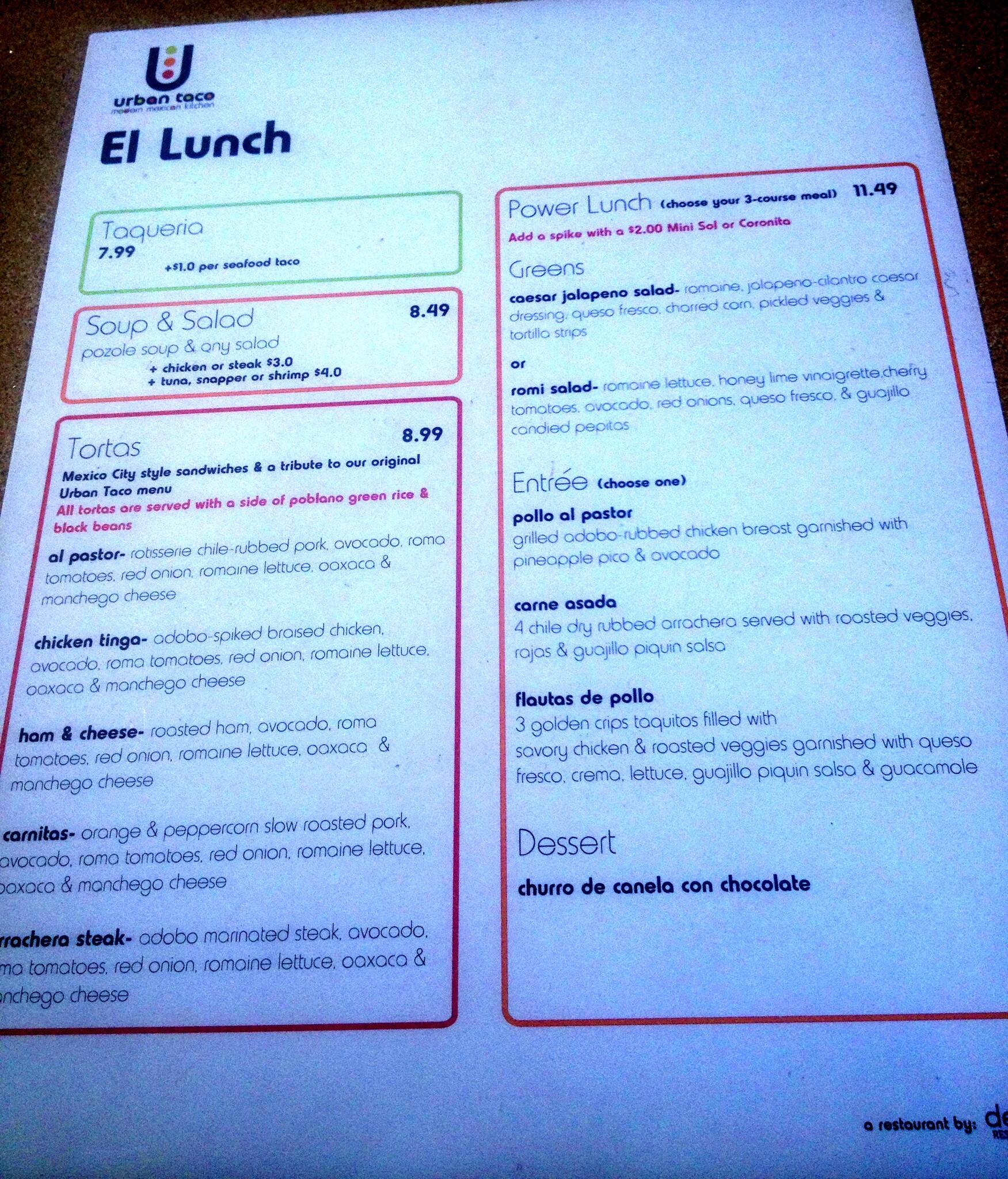 Urban Taco Menu, Menu untuk Urban Taco, Alamo Heights, San Antonio