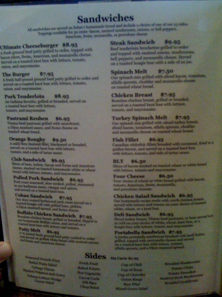 Sahm's Bar & Grill a Indianapolis Foto del Menu con Prezzi