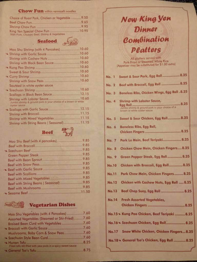 Menu At New King Yen Too Chinese Restaurant Southwick