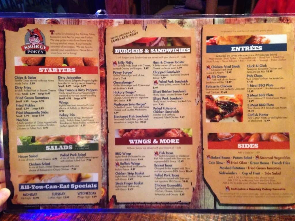 The Smokey Pokey Menu, Menu for The Smokey Pokey, Perry, Perry