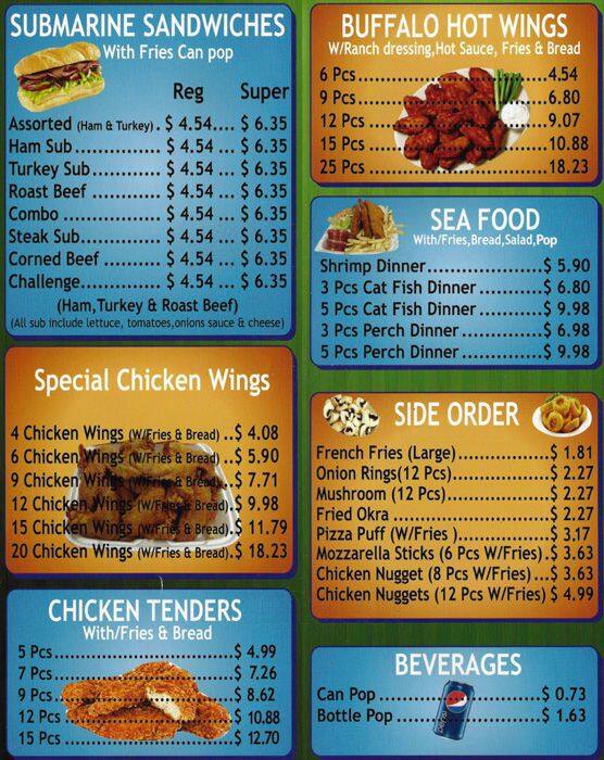 Chicago Submarine Menu, Menu for Chicago Submarine, Austin, Chicago