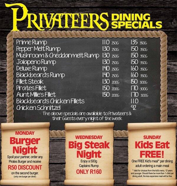 Pirates Steakhouse & Pub Menu Zomato SA