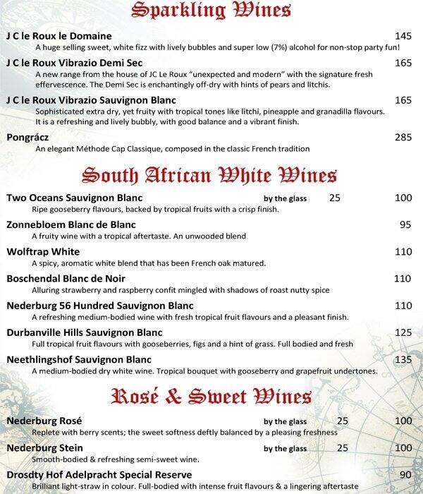 Pirates Steakhouse & Pub Menu Zomato SA
