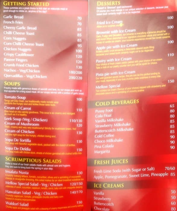Mellow cafe menu