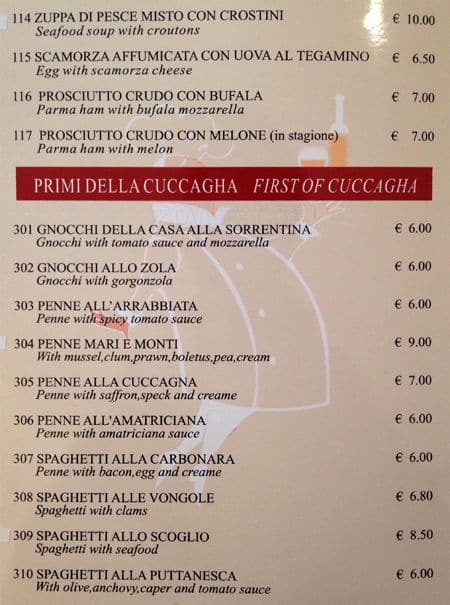 Menu di La Cuccagna 