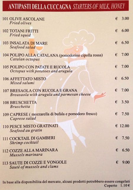 Menu di La Cuccagna 