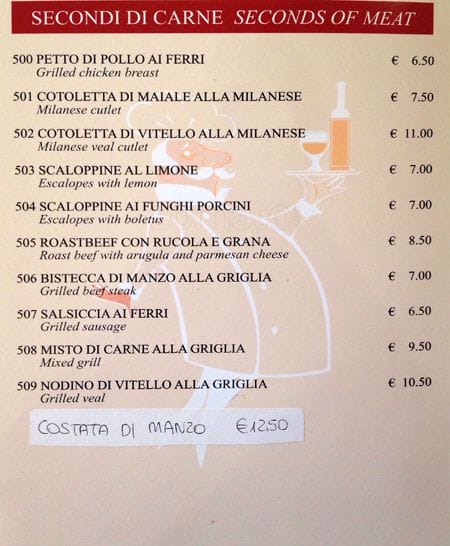 Menu di La Cuccagna 