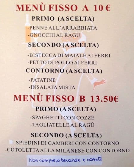 Menu di La Cuccagna 