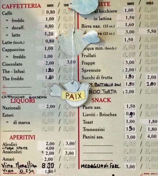 Menu at Sassi Bar Tavola Calda, Rome, Via Vacuna