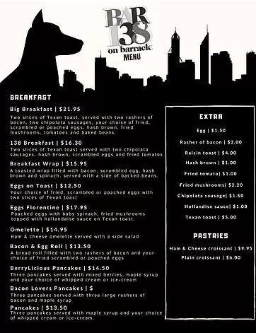 Bar 138 on Barrack menu