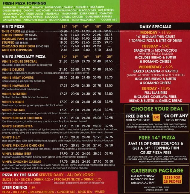 Vini's Pizza Menu, Menu for Vini's Pizza, Palatine, Chicago ...