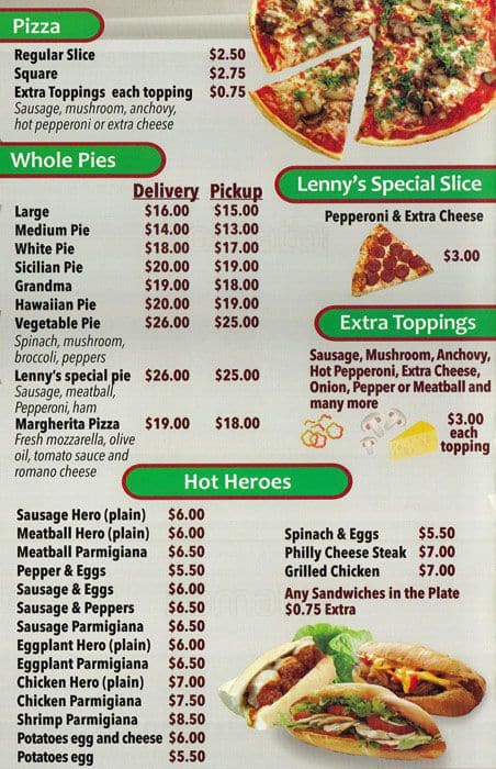 Lenny's Pizzeria Menu, Menu for Lenny's Pizzeria, South Slope, New York ...