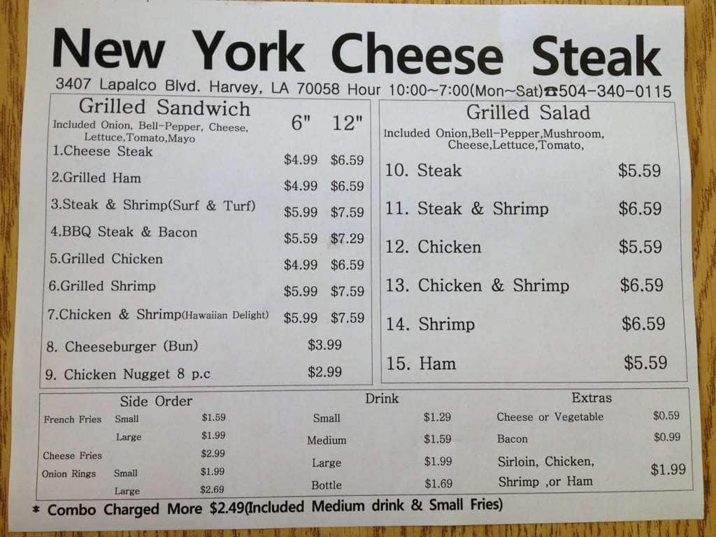 New York Cheese Steak & Seafood Menu Urbanspoon/Zomato