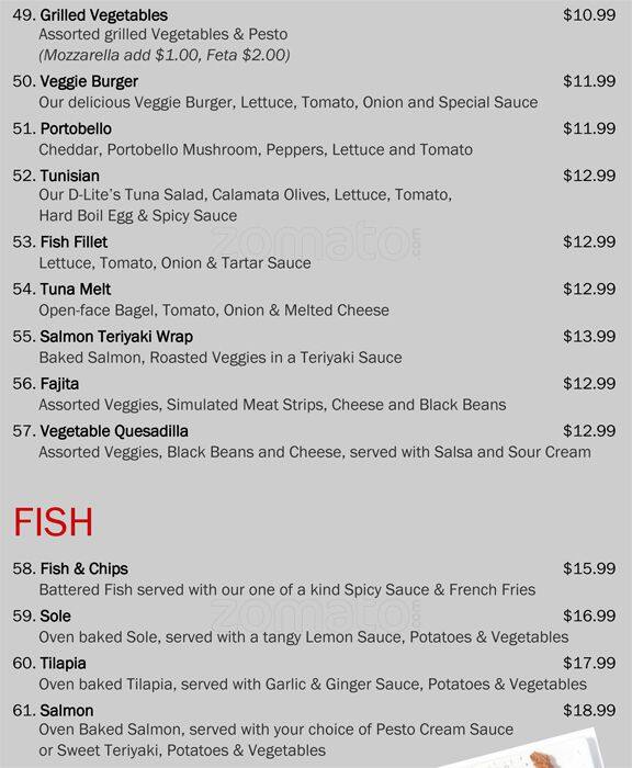 D-Lite's menu