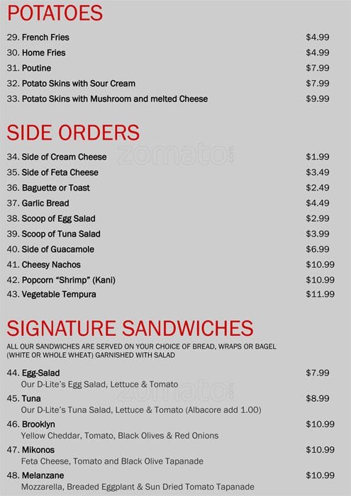 D-Lite's menu