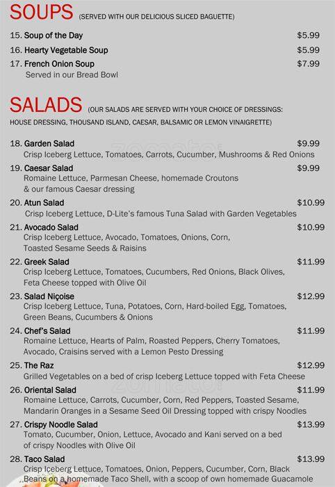 D-Lite's menu