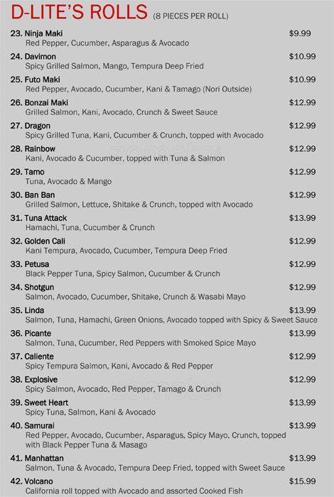 D-Lite's menu
