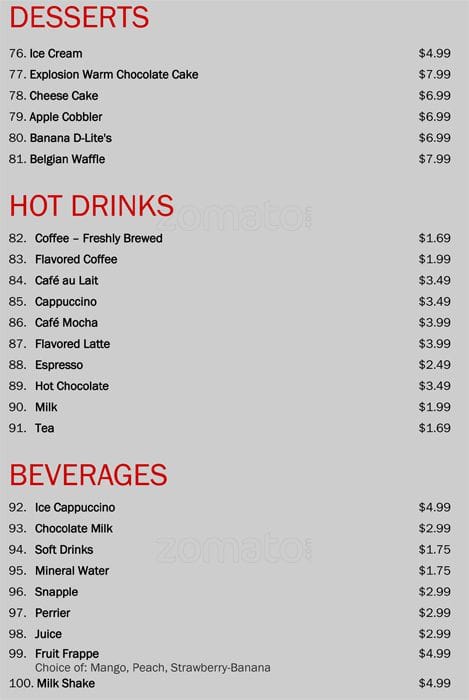 D-Lite's menu