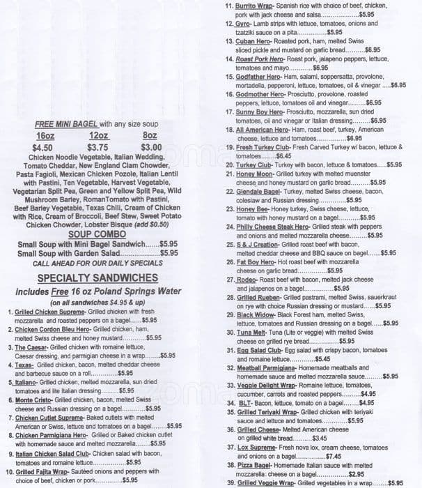 Glendale Bagels & Quality Deli Menu Urbanspoon/Zomato