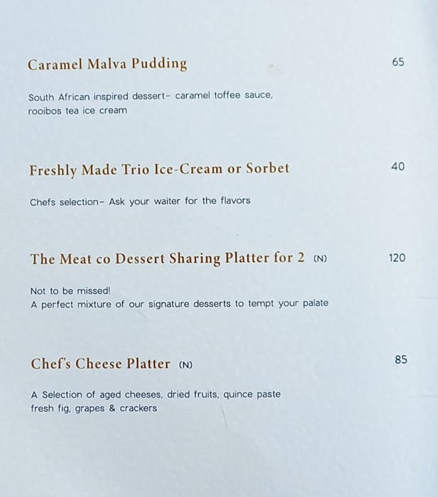 Menu at The Meat Co. steakhouse, Dubai, Souk Al Bahar