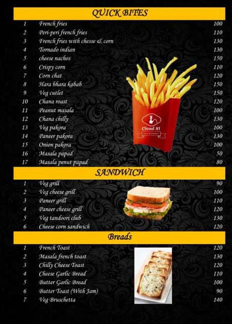 Menu of Cloud XI, BHEL, Bhopal