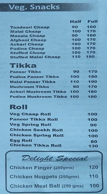 Delight Express menu