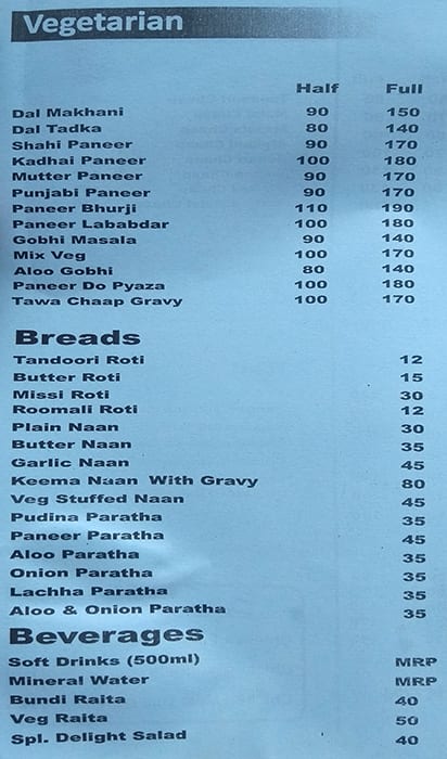 Delight Express menu