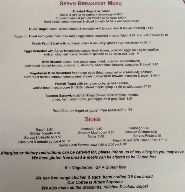 Servo Menu, Menu for Servo, Te Atatu Peninsula, Auckland Menumania/Zomato