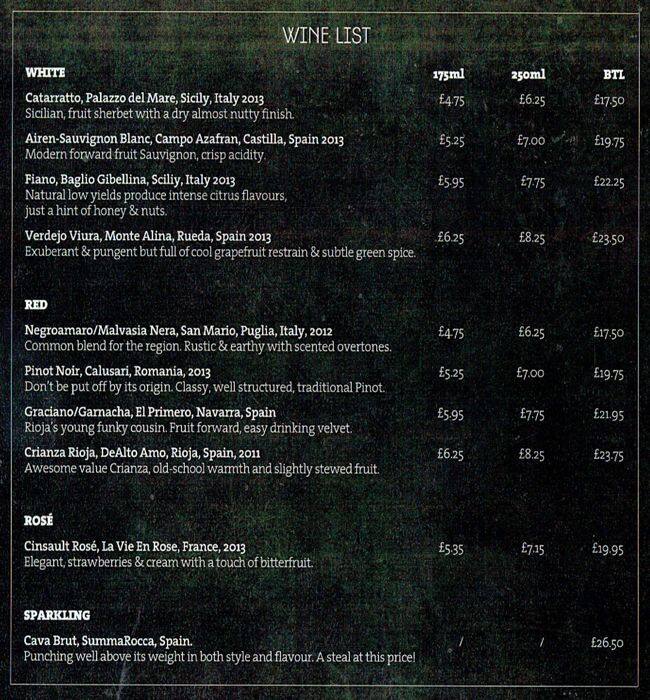 Traverse Bar Cafe menu