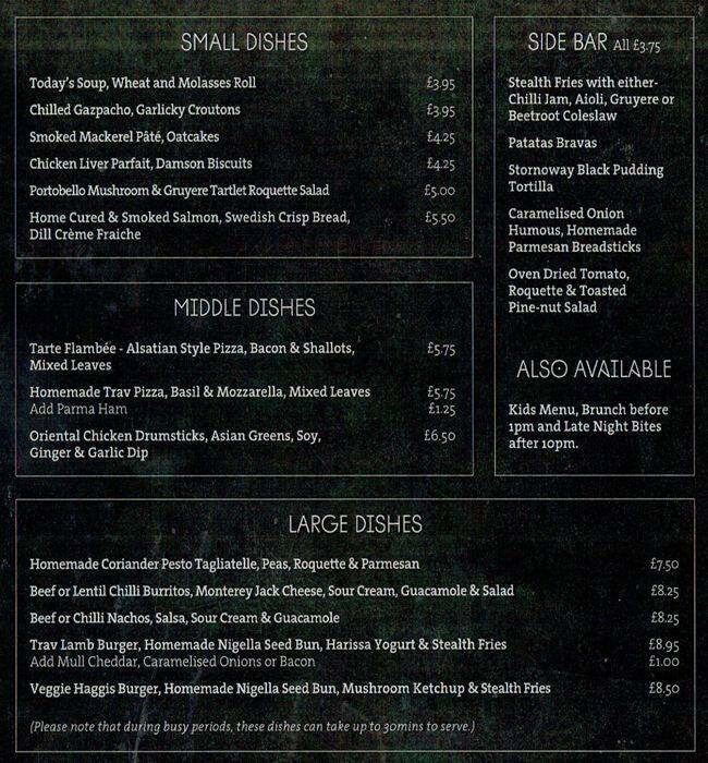 Traverse Bar Cafe menu