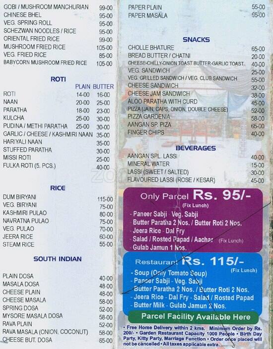 Aangan Garden Restaurant Menu Menu For Aangan Garden Restaurant Bopal Ahmedabad