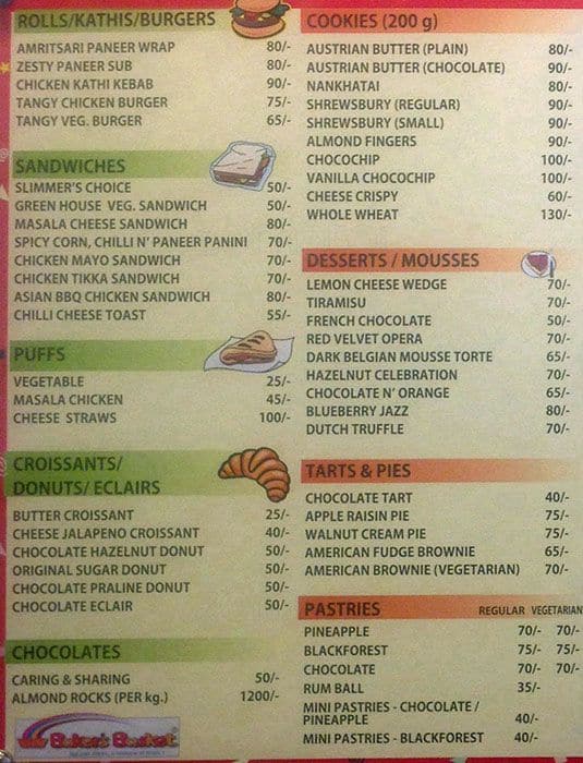 Baker's Basket Menu, Menu for Baker's Basket, Dhole Patil Road, Pune