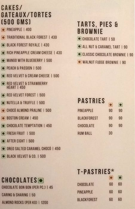 Baker's Basket Online Cake delivery menu