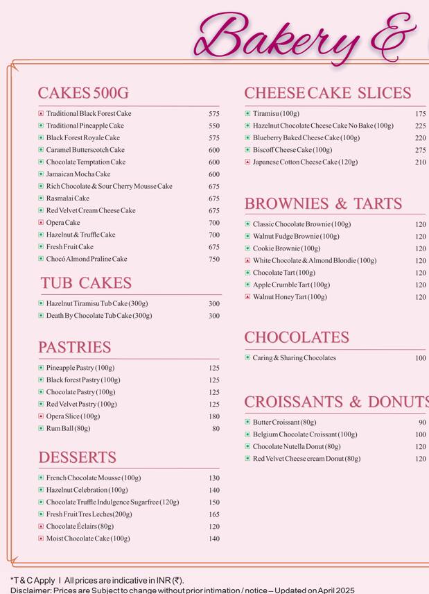 Menu of Baker's Basket, Wanowrie, Pune